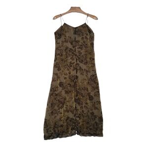 Banana Republic Silk Floral Maxi Dress Size 8 Olive Green Lined Split Front $150